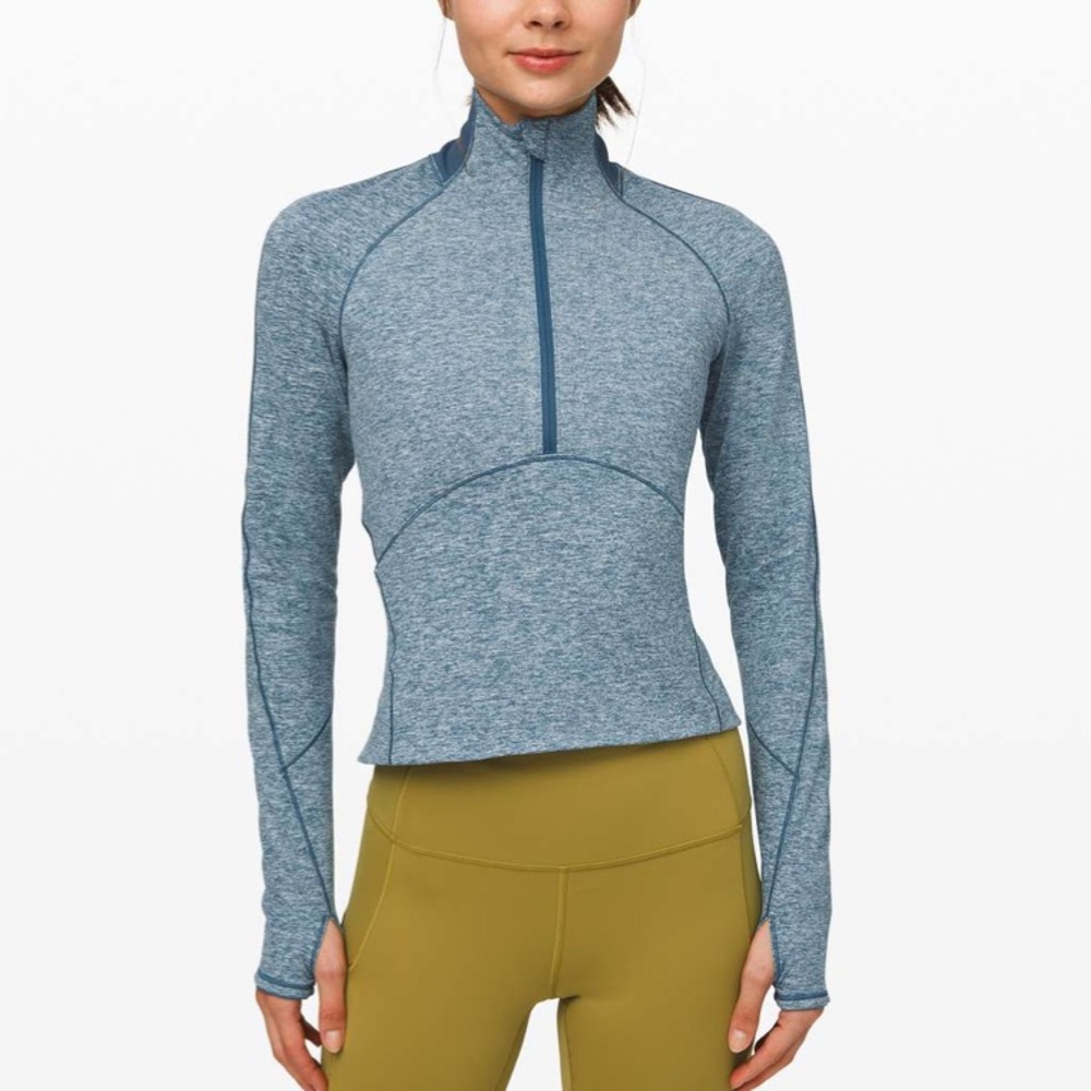 Lululemon Always Alert 1/2 Zip Heathered Petrol Blue size 6